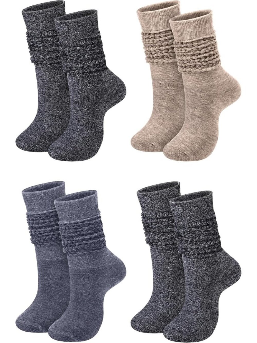 🧦Women's Black Brown 4 Pairs Neon Slouch Socks Scrunch Socks Athletic Slouchy